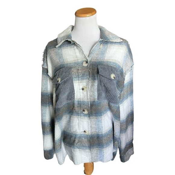 Womens Altar’d Altard State Plaid Ditressed Flannel Shirt Jacket Shacket  - Sz L - Picture 2 of 4